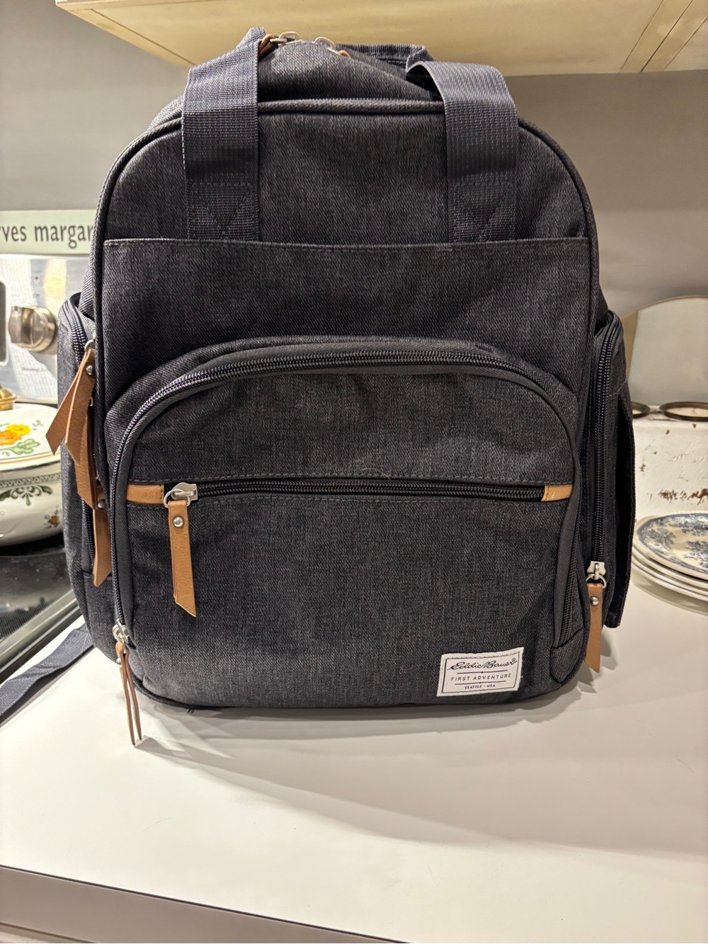 Eddie Bauer Dark Gray Backpack with Tan Accents
